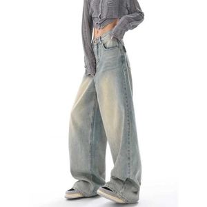 Damesjeans Y2K Blue Jeans for Women Hoge Kwaliteit Hoge Taille American Street Wide Leg Pants Hip Hip Vintage Straight 2024 Autumn Trousers 240423