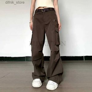 Damesjeans y2k vrachtbroek vrouwen lage taille trekstring trekkoord zweten strtwear vintage baggy wide been broek oversized parachute broek jogger y240408