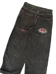 Jeans pour femmes Y2K Fashion Baggy Hiphop Alphabet Pantalon noir brodé Hommes et femmes Harajuku Gothic High Taille Wideleg Pantalon 231206