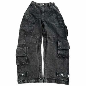 Damesjeans y2k mode bagage jeans denim goederen broek dames vintage multi pocket hoge taille nieuwe harajuku gothic brede streep straatkleding Q240523