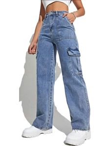 Jeans pour femmes Y2K Fashion Street Wear Jeans décontractés Femme Straight Loose Cargo Denim Blue Wide Leg Preppy Denim Pant Non Strech Femme Vêtements 230510