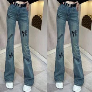 Jeans pour femmes Y2K Flare pour femmes American Retro Fashion Bow Print Denim Pantalon Femme Harajuku Casual Pantalon droit à jambes larges