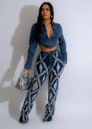 Jeans pour femmes Y2K Grid 2024 Femmes Taille haute Denim Pantalon Skinny Stretch Femelles Large Jambe Gland Trou