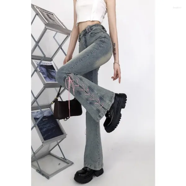 Jeans pour femmes Y2K High Street Harajuku Pantalon évasé à jambe large Taille fendue Vintage Bell-bottoms