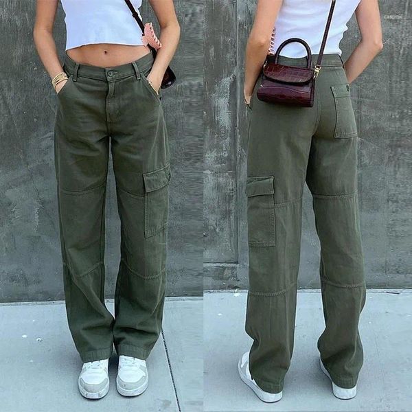 Pantalones vaqueros de mujer Y2K, pantalones Cargo Vintage de cintura alta, ropa de calle para mujer, pantalones vaqueros largos informales con diseño de bolsillos 2024