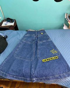 Damesjeans Y2K denim met hoge taille JNCO-patroon retro oversized zakjeans Gothic shorts met wijde pijpen J240306