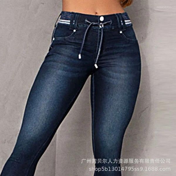 Jeans pour femmes Y2k INS VINTAGE VINTAGE DRACKSTRING HIGH TAILLE SLIM HIP LIFT BORTOSCON PANTER DENIM POCKE PANCE BOUTON TIED POUR FEMMES 2024