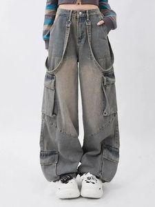 Jeans pour femmes Y2K Mode coréenne Bleu Cargo Esthétique Gothique Taille Haute Jambe Large Denim Baggy Pantalon Pantalon Droit Femmes Vêtements