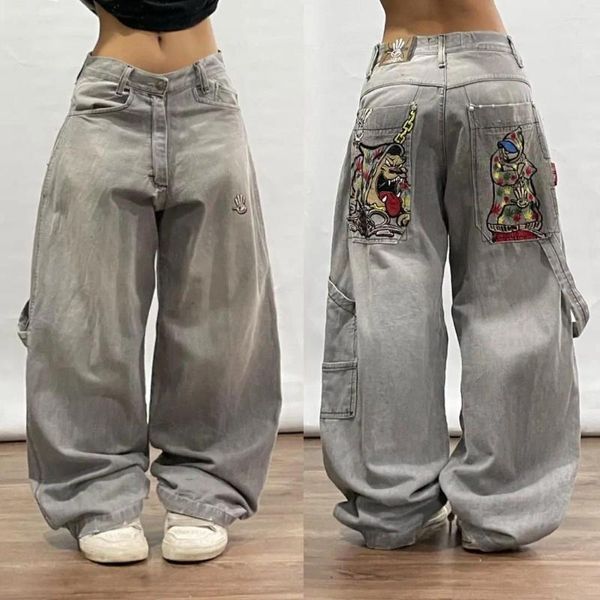 Jeans para mujeres Y2K Moda coreana Patrón vintage bordado holgado de calles de cintura alta ropa gótica pantalones