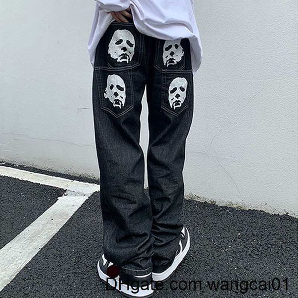 Jeans pour femmes Y2K coréen hommes mode noir Streetwear décontracté crâne droit large g Cargo pantalon Baggy Denim pantalon taille basse Jeans vêtements 0410H23