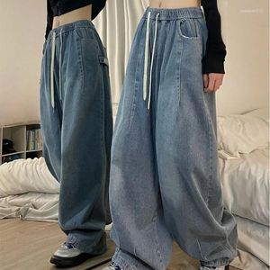 Jeans pour femmes y2k streetwear coréen grunge Baggy Vintage Straight Pants de la jambe large en denim empilé pantalon femme surdimension