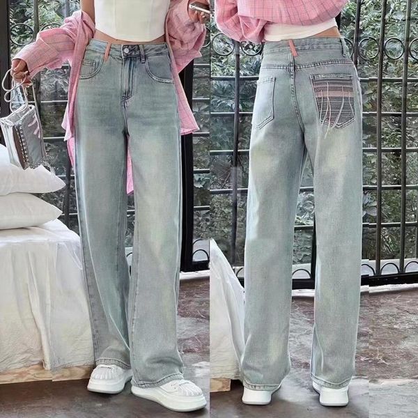 Jeans pour femmes Y2k grande taille jambe large été mince modèle 2023 taille haute gros mm mince version étroite pantalon droit marée