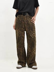 Damesjeans y2k luipaard print vrouwen hoge taille Koreaanse stijl brede been broek streetwear baggy vintage mode casual denim broek