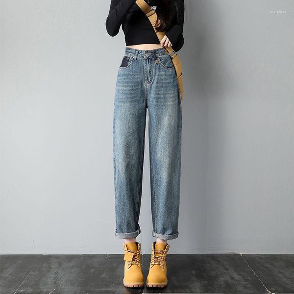 Jeans femme Y2K maman femme taille haute Streetwear Punk Hippie pantalon bleu jambe droite Vintage bananes CasualHarem Denim