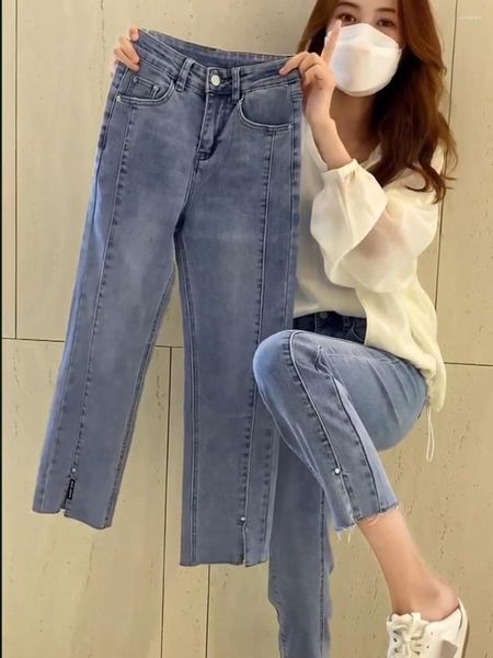 Jeans de mujer Y2k Ropa de cuerpo en forma de pera con talla grande 2023 Primavera y otoño Split Adelgazamiento Nueve pantalones de tubo recto Mujeres