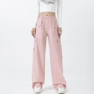 Damesjeans Y2K Roze Cargobroek Damesmode Wijde pijpen Casual losse gestreepte sportjoggingbroek Rechte broek met trekkoord