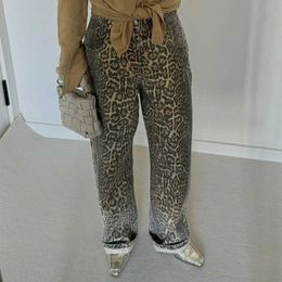 Jeans pour femmes Y2K rétro High Street lâche décontracté motif léopard américain hommes et femmes jean multifonctionnel à jambes larges pantalon en denim droit J240306