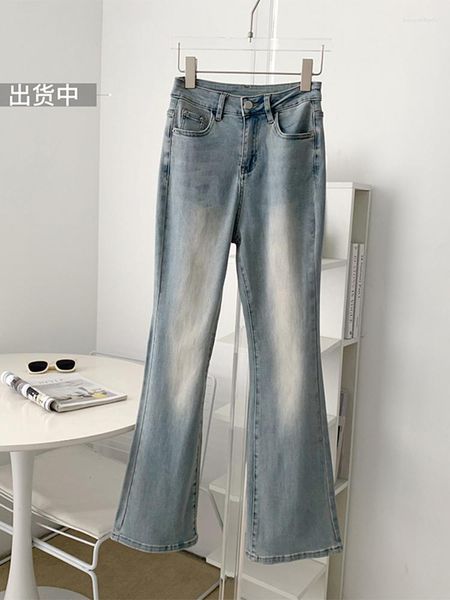 Jeans pour femmes Y2K Retro Wash Blue Femmes Denim Flare Pants Années 2000 Taille Haute Femme Pleine Longueur Cloche Bas Style Américain Vintage Cosy Chic