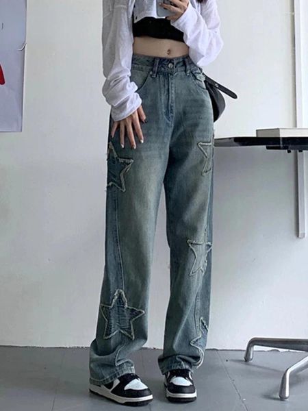 Jeans para mujer Y2K Star Patchwork Mujeres Streetwear Low Rise Pierna recta Denim Cargo Pantalones Baggy Harajuku Vintage Casual Jean 90s