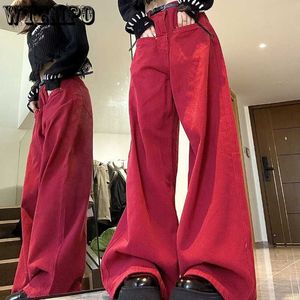 Jeans Femme Y2k Streetwear Casual Mode Lâche Rouge Jeans pour Femmes Taille Haute Pantalon Large Confort Denim Maman Pantalon Hiphop Automne Q230901