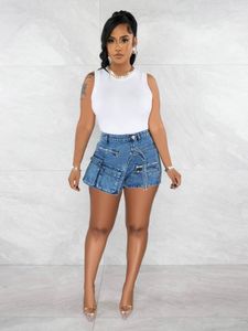 Damesjeans Y2k streetwear elastische hoge taille knoop cargo short student meisje rits patchwork pakket hip slim fit denim shorts