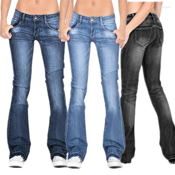 Jean femme Y2k serré élastique tout-match solide mode Streetwear pantalon en Denim avec poches Jean Flare pantalon noir