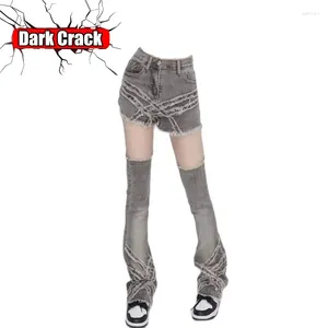 Jeans pour femmes y2k vintage harajuku punk hauteur de taille micro-cor short set pantalon inférieur de denim lâche inférieur à double utilisation