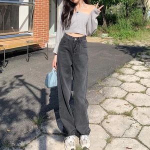 Pantalones vaqueros Y2K para mujer, moda coreana, pantalones de mezclilla rasgados negros, pantalones de cintura alta Kpop japoneses Vintage, ropa de pierna ancha Harajuku