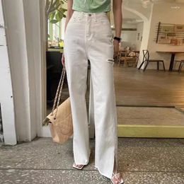 Jeans pour femmes Y2K Femmes Coréen Blanc Trou Pantalon 2023 Harajuku Split Denim Pantalon à jambe large Lâche Jean Pantalones P009