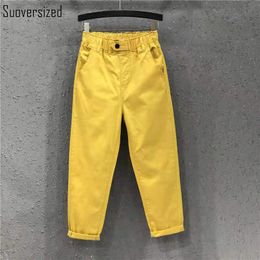 Damesjeans gele flaggy anklellengte harem casual elastische high taille pantalones basic rechte denim broek losse Koreaanse vaqueros 2023 230330