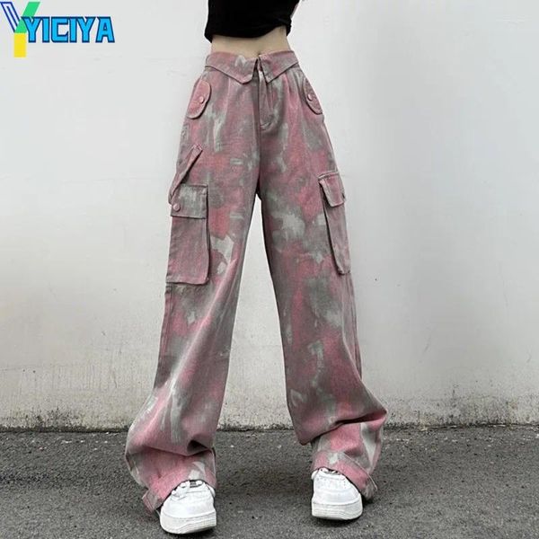 Jeans para mujeres Yiciya Y2K Cargo de cargo Rosa Diseño de camuflaje Pantalones Jean ropa de moda lavada