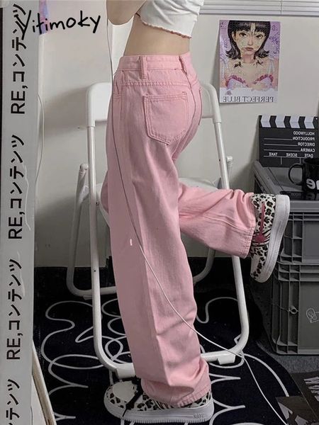 Jeans femme Yitimoky Baggy Rose Jeans Femme Kawaii Mode Coréenne Super Taille Taille Basse Jambe Large Denim Pantalon Rue Pantalon Lâche Y2K 230511