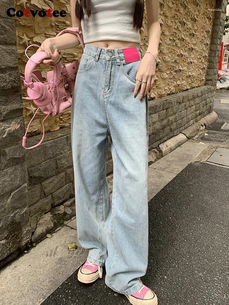 Jeans pour femmes Yiticung High Waited for Women Fashion Wide Jam Leg Washed Vintage Streetwear Y2K Denim Jean Longueur