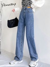 Damesjeans Yitimuceng High Tailed Jeans for Woman Wide Leg broek denim blauw witte vintage streetwear rechte moeder jeans volledige lengte 230303