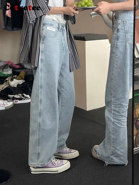 Jeans para mujeres Yitimuceng Light Blue Women Fashion de la cintura Alta Calle Vintage Washed Straight Longy2k Pantalones