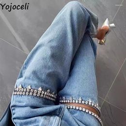 Jeans de mujer yojoceli hueco de diamantes de rehinestona sexy mujeres casuales heterosexuales pantalones de mezclilla azul de la cintura alta longitud del tobillo del verano