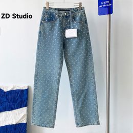 Jeans pour femmes ZD Studio High Automne Hiver Flash Diamond Taille Slim Drop Feel Fille Été Printemps 2023 230817