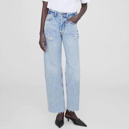 Jeans para mujeres Zessam Solid Solid High cintura suelta Mujer liso Botón Bolsillo de bolsillo ancho de pierna larga Pantra de borla rasgada Vintage Casual Vintage 2023