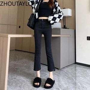 Damesjeans Zhoutaylor Women Japanes Stijl Pantalon Femme Office Lady Zippers Spring High Tailed Slim Fit Pants Vrouw S4195
