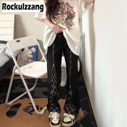 Damesjeans Zipper Up Checkerboard Plaid Black Denim Pant Losse rechte hoge taille broek Harajuku Grunge Y2K Clothing Plus Size 4xl