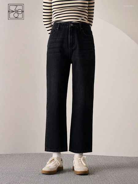 Jeans pour femmes Ziqiao Style décontracté coton noir droit pour femmes automne taille haute mince tout-match pantalon à neuf points femme