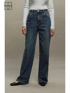 Jeans pour femmes Ziqiao rétro taille haute droite pour femmes 2024 style décontracté pantalon à jambes larges hiver plancher nettoyage femme