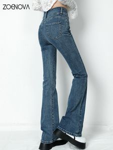 Damesjeans Zoenova Fashion Street Clothing Elastische jeans dames Y2K wijd uitlopende magere hoge taille Mom jeans zachte casual damesbroek 230404