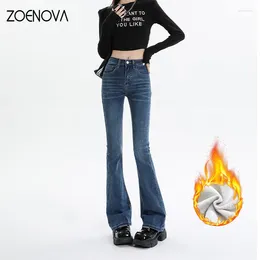 Jeans pour femmes Zoenova polaire velours élastique 2024 hiver chaud taille moyenne pantalon légèrement évasé mode maman pantalon femme jegging