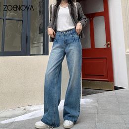 Jeans pour femmes Zoenova de haute qualité 2024 printemps d'été American fashion dames pantalons de jambe directe.