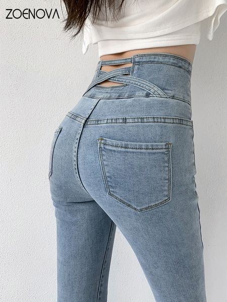 Jeans Femme Zoenova Skinny Crayon Jeans Quatre Boutons Vintage Taille Haute Femmes Slim Stretch Denim Pantalon Pantalon Serré Pantalon Femme 230831