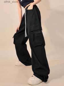 Damesjeans Zoki Y2K Cargo Pants BF Vintage Strtwear High Taille Casual rechte broek vrouwen Hip Hop Harajuku Pockets brede been broek Nieuwe Y240408