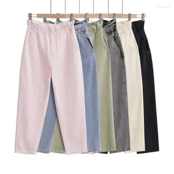 Jeans pour femmes Baggy pour femmes élastique taille haute Y2k Streetwear Vintage Solid Losse Summer Cargo Pantalon large
