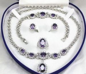Dames sieraden paarse edelsteen Nieuwe oorbel armband ketting ring