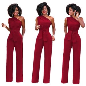 Dames Jumpsuit Effen Schuine kraag Crop Top Rechte broek Feest Dames Grote maten Rompertjes Riem Sexy Mouwloos Losse broek Elegant Charmant Speelpakjes